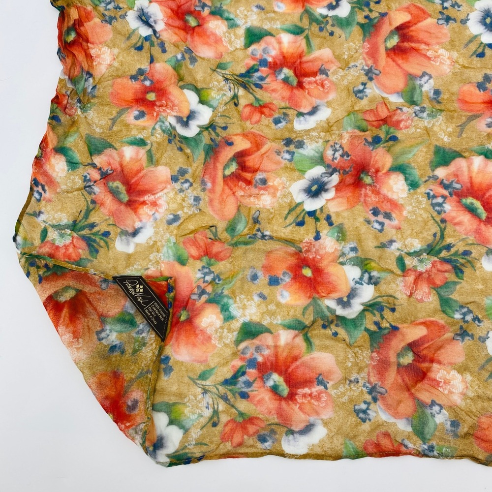 Patricia Nash Floral Scarf Womens OS Gold Orange Poppy Lightweight Viscose Wrap